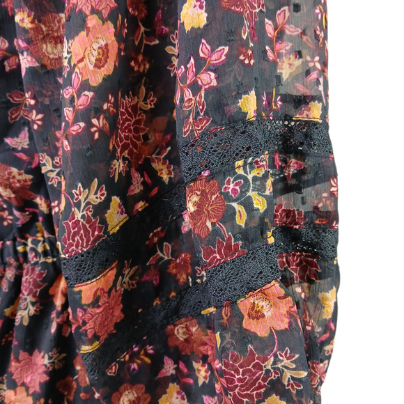 Loft SZ XL Floral Clip Tiered Button Dress NWT Black Multicolored Floral - Picture 5 of 8